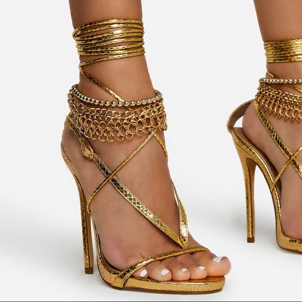 Gold Lace Up Platform Heels